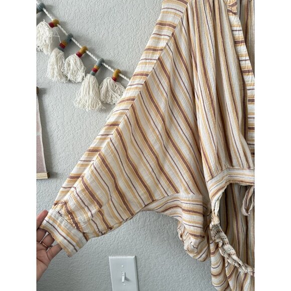 By Anthropologie Tie Front Butter Yellow Striped Dolman Sleeve Top Boho Relax 3x - Picture 9 of 10